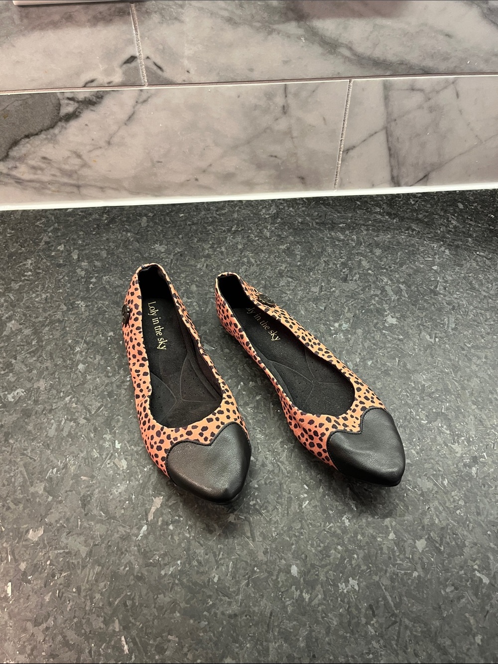 Leopard Print Heart-Toe Flats - Pink/Black